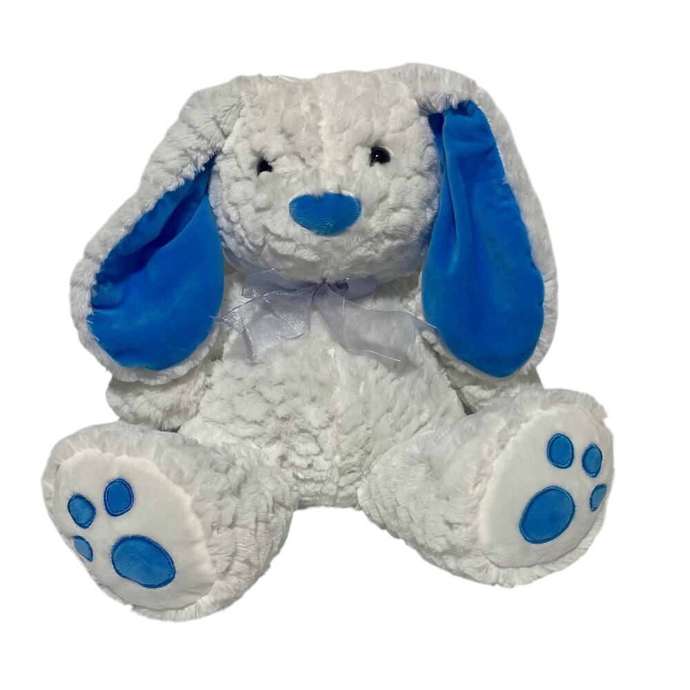 Dan Dee Bunny Rabbit Plush 14" Tall Sitting White With Blue Accent